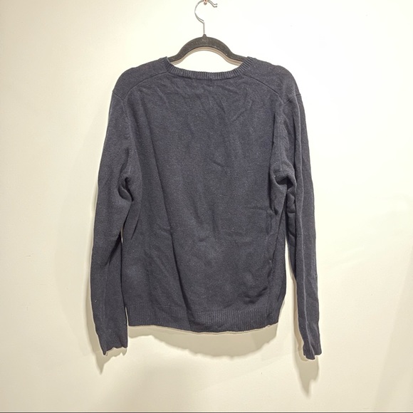 [SOLD] UNIQLO Japan 100% WOOL V-Neck jumper Sweater Dark Navy BLUE/BLACK - Picture 2 of 4